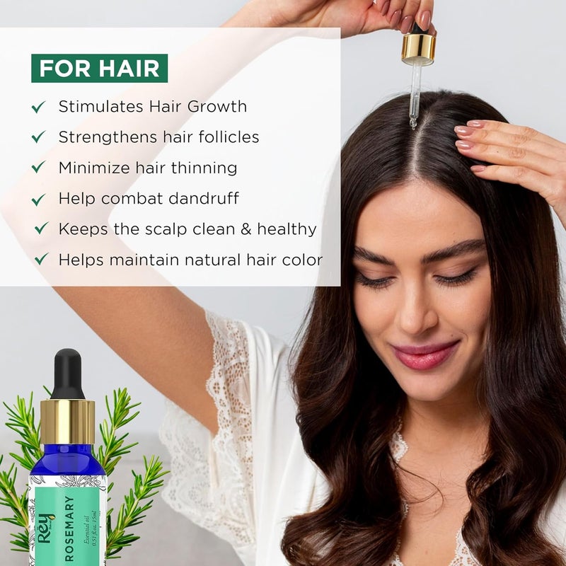 Rey Naturals Rey Naturals Pure Rosemary Essential Oil For Hair Growth Hairfall Control Dandruff Skin Non Greasy Rosemary Oil for Skin Body and Shiny Soft Hair Hair Oil For Women Men 15ml - Image 3