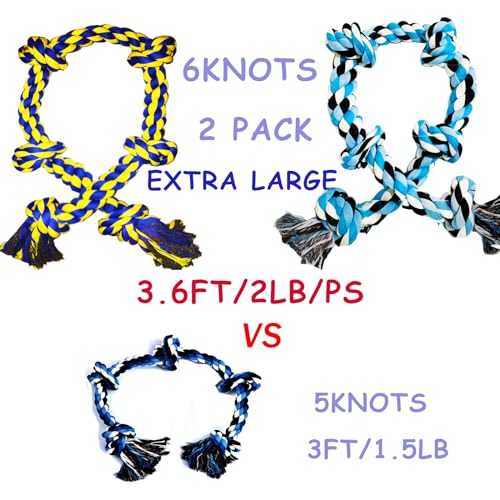 Fejapa 6 Knot 2 Pack 3.6 Feet Giant Large Dog Chew Rope Toy for Aggressive Chewer Power Heavy Duty Tug of War Play Chewing Tugging Tough Knotted XL Long Rope Pulling Pitbull Large Breed Medium Big Dog - Image 2