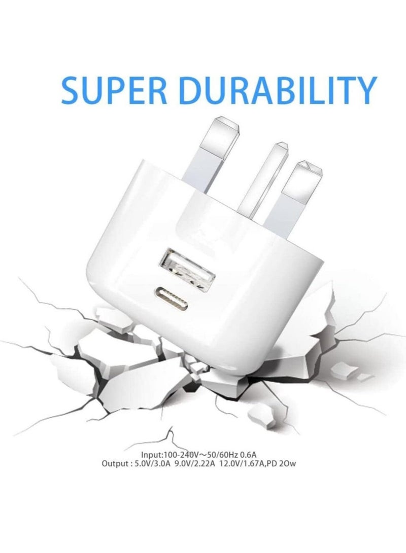 ELTRAZONE Galaxy A04 / A04s / A04 Core USB C Charger Plug 20W Dual Port USB C Fast Charger PD&QC 3.0 USB C Charging Plug Power Delivery Wall Adapter For Samsung Galaxy A04 / A04S / A04 Core (WHITE) - Image 2
