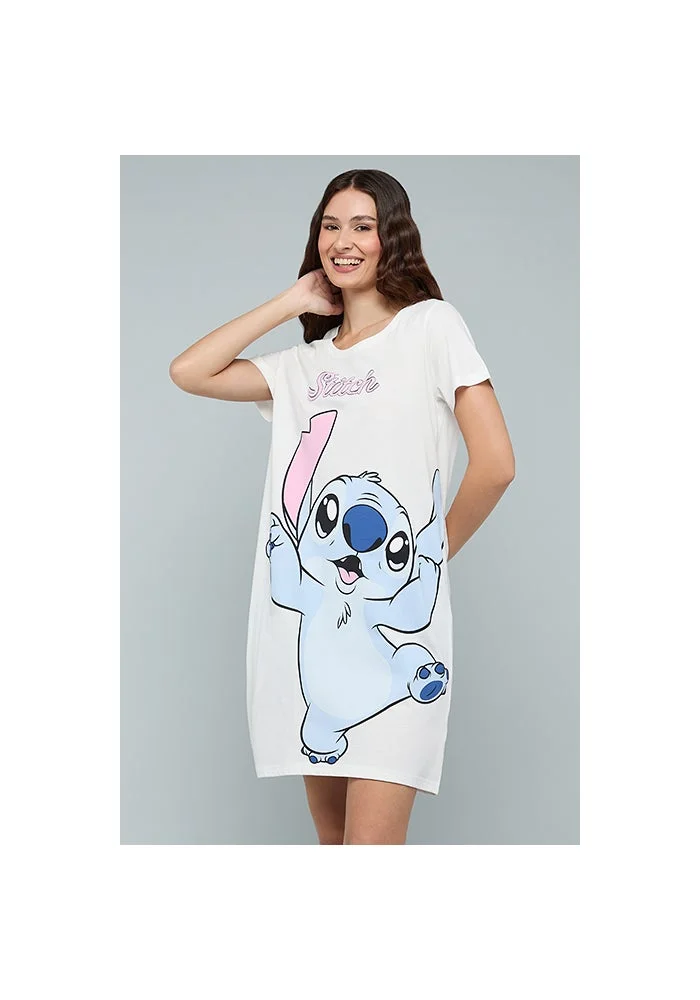 R&b Stitch Print Nightdress with Crew Neck and Short Sleeves