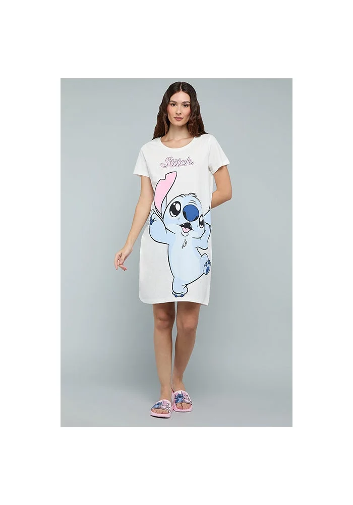 R&b Stitch Print Nightdress with Crew Neck and Short Sleeves