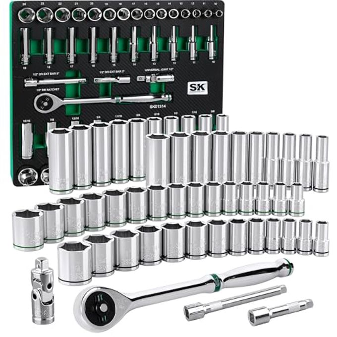 SK Tools Usa 1/2" Drive, 52 Piece, 6 Point, Standard & Deep, Sae & Metric Chrome Socket Set | Sk01314-216P - Image 1