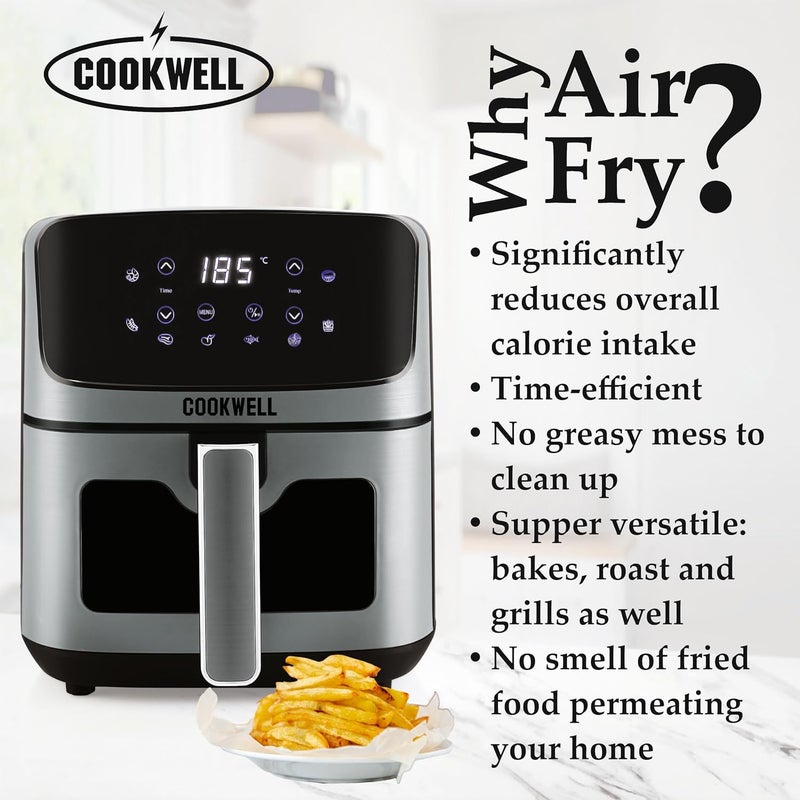 Cookwell Air Fryer 5L With See Through Window 1400W Grey Black - Image 2