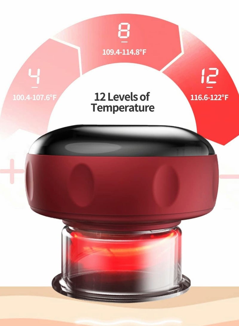 Smart Dynamic Cupping Therapy Set,Cellulite Massager 3 in 1 Vacuum Therapy Machine Cellulite Remover,Gua Sha Massage Tool with12 Level Temperature and Suction, 12 Level Red