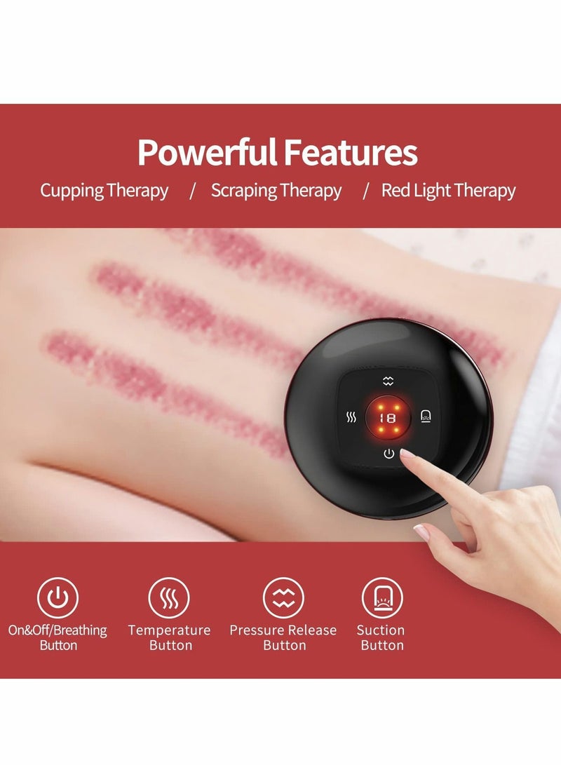 Smart Dynamic Cupping Therapy Set,Cellulite Massager 3 in 1 Vacuum Therapy Machine Cellulite Remover,Gua Sha Massage Tool with12 Level Temperature and Suction, 12 Level Red