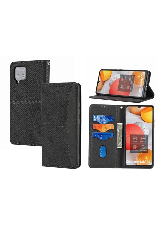 erorex Case For Samsung Galaxy A42 5G Woven Texture Stitching Magnetic Horizontal Flip PU Leather Case with Holder & Card Slots & Wallet & Lanyard - Image 1