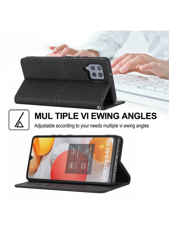 erorex Case For Samsung Galaxy A42 5G Woven Texture Stitching Magnetic Horizontal Flip PU Leather Case with Holder & Card Slots & Wallet & Lanyard - Image 5