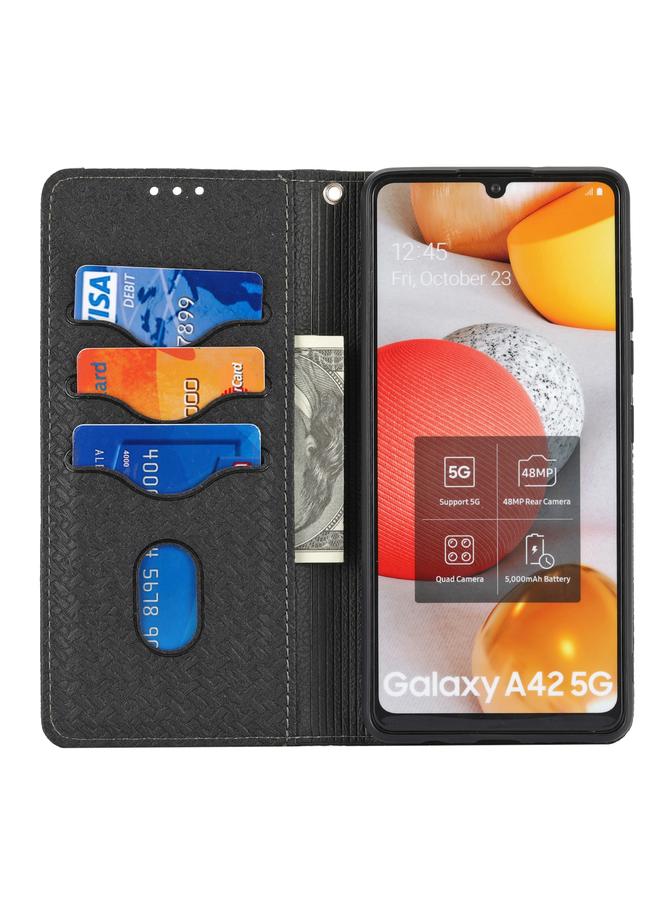 erorex Case For Samsung Galaxy A42 5G Woven Texture Stitching Magnetic Horizontal Flip PU Leather Case with Holder & Card Slots & Wallet & Lanyard - Image 4