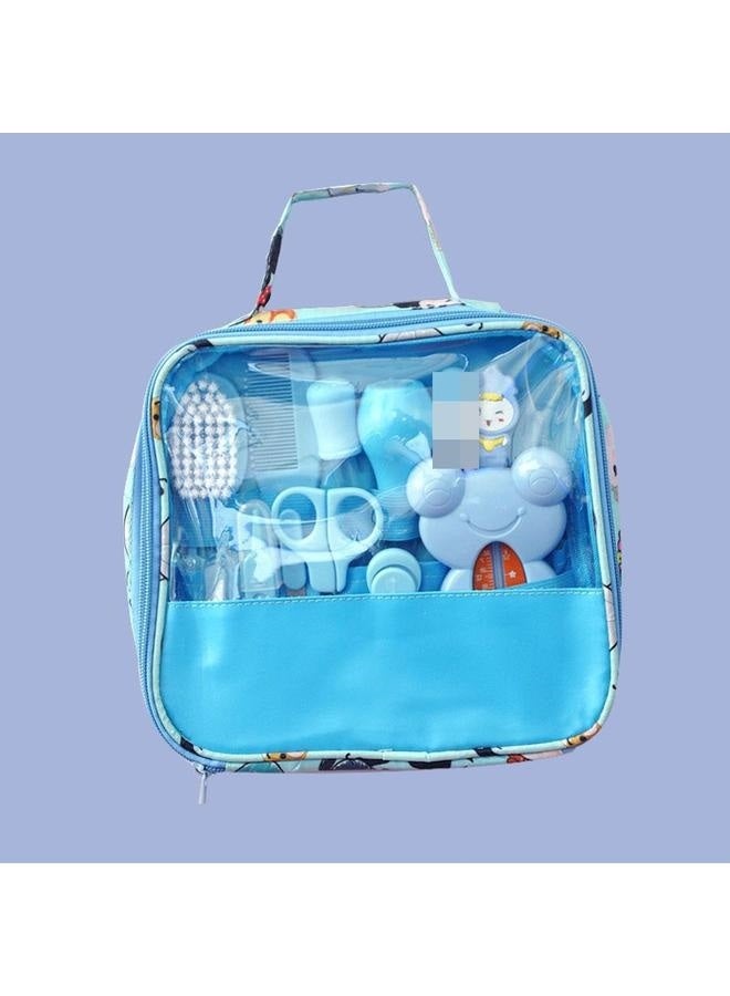 Diaper Tote Bag- Pump Bag Diaper Organizer Bag Mommy Baby Bag for Work Weekender Baby Care Bag Set Baby Nasal Aspirator Nail Clipper 13-piece Cartoon Set Daily Cleaning Supplies Care Bag BLUE  - Image 1
