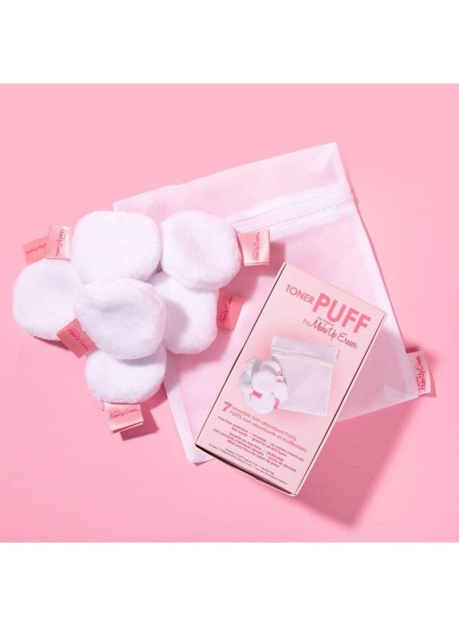 MakeUp Eraser Toner Puff 7pc Set, Reusable and Machine Washable Rounds, Laundry Bag Included - Image 2