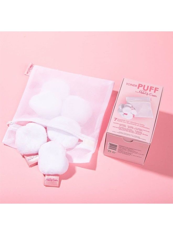 MakeUp Eraser Toner Puff 7pc Set, Reusable and Machine Washable Rounds, Laundry Bag Included - Image 3