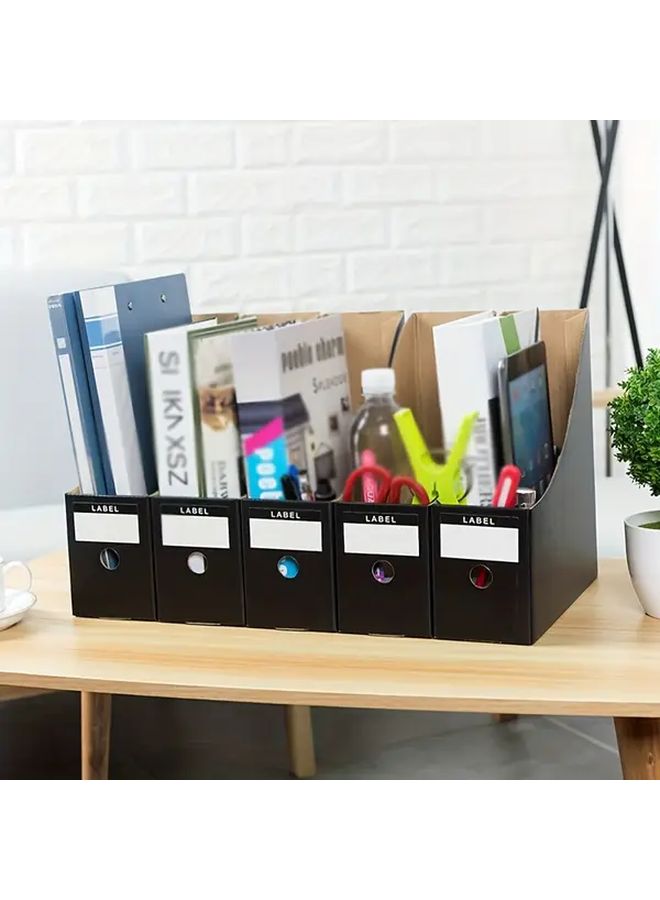 White Minimalist File Folder Rack 3pcs Cardboard Magazine Storage Box with Labels Office Supplies - Image 2