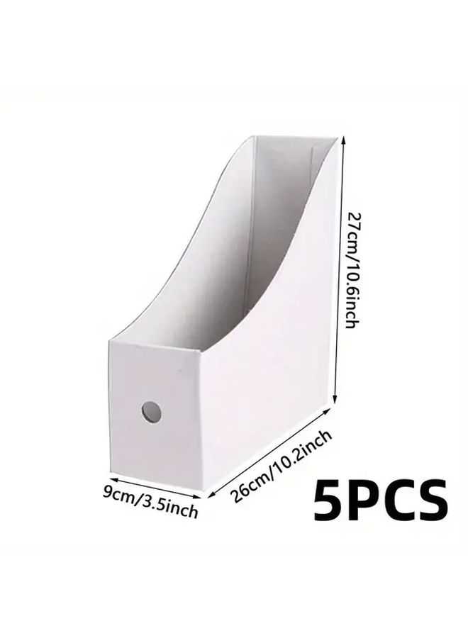 White Minimalist File Folder Rack 3pcs Cardboard Magazine Storage Box with Labels Office Supplies - Image 5