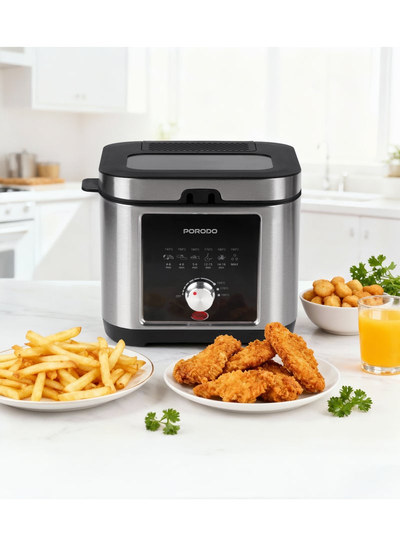 بورودو مقلاة كهربائية لايف ستايل سعة 2.5 لتر بقوة 1200 واط مع درجة حرارة قابلة للتعديل، سلة قلي قابلة للغسل، مقبض بارد الملمس، غطاء قابل للإزالة، صينية ووعاء غير لاصقين، نظام تهوية متطور، مصنوعة من الفولاذ المقاوم للصدأ، تحكم دقيق في الطهي، قوة قلي ذكية، مؤشر ضوئي - فضي - Image 3