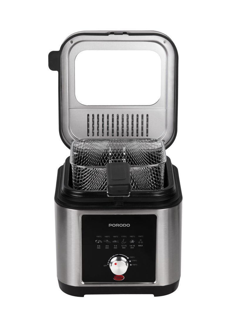 بورودو مقلاة كهربائية لايف ستايل سعة 2.5 لتر بقوة 1200 واط مع درجة حرارة قابلة للتعديل، سلة قلي قابلة للغسل، مقبض بارد الملمس، غطاء قابل للإزالة، صينية ووعاء غير لاصقين، نظام تهوية متطور، مصنوعة من الفولاذ المقاوم للصدأ، تحكم دقيق في الطهي، قوة قلي ذكية، مؤشر ضوئي - فضي - Image 2