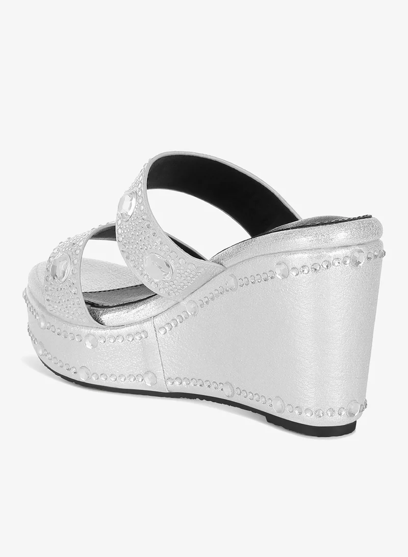 London Rag Silver Rhinestone & Diamante Wedge Sandals in Silver for Women | Best Price UAE