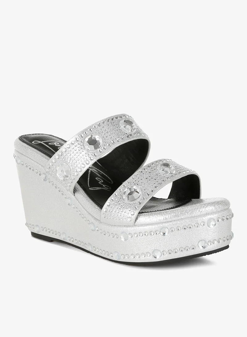 London Rag Silver Rhinestone & Diamante Wedge Sandals in Silver for Women | Best Price UAE