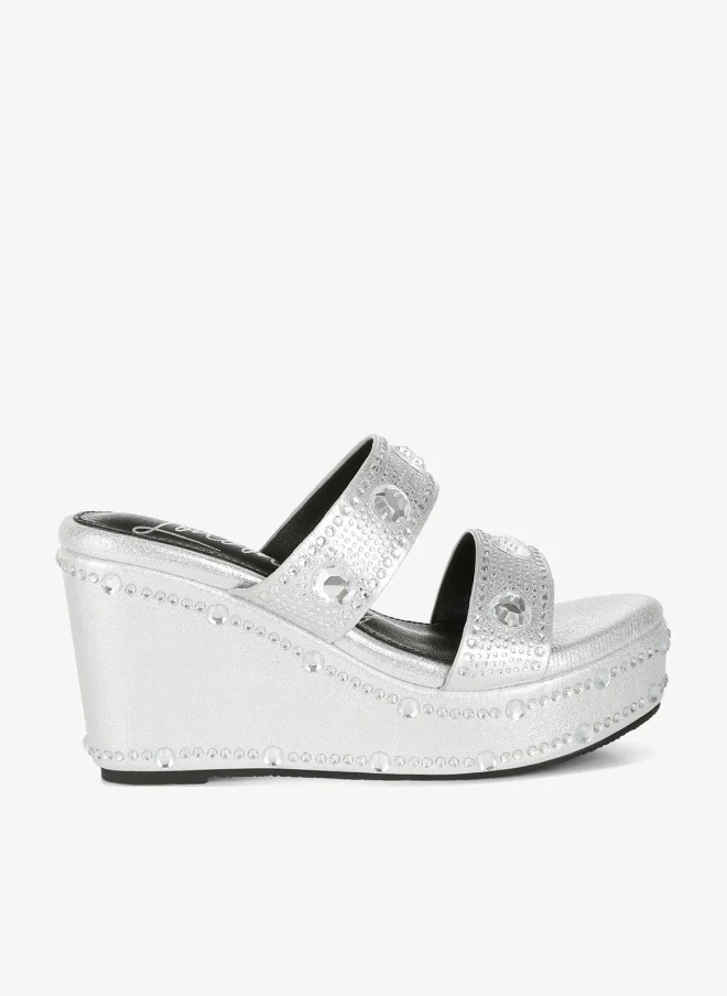 Rhinestone & Diamante Wedge Sandals in Silver