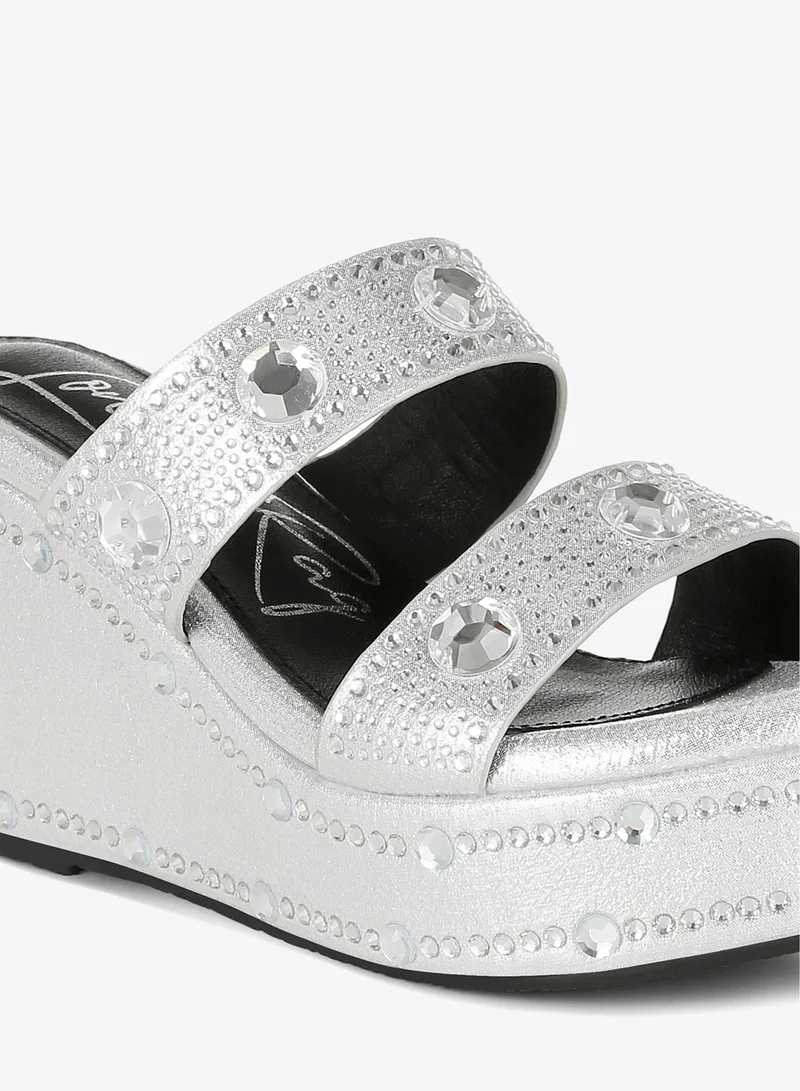 London Rag Silver Rhinestone & Diamante Wedge Sandals in Silver for Women | Best Price UAE