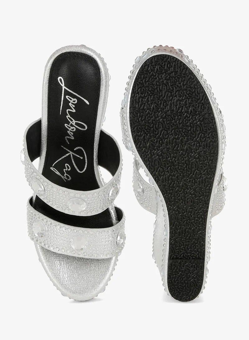 London Rag Silver Rhinestone & Diamante Wedge Sandals in Silver for Women | Best Price UAE