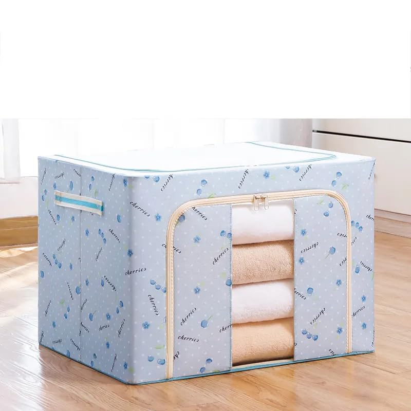 HAKKU 66 LTR Foldable Steel Frame Cloths Zip Organizer Bag and Oxford Fabric Storage Living Cover Boxes For Wardrobe Shelves Clothes, Sarees, Bed Sheet, Blanket (Sky, 66 Ltr - Pack of 1) - Image 5