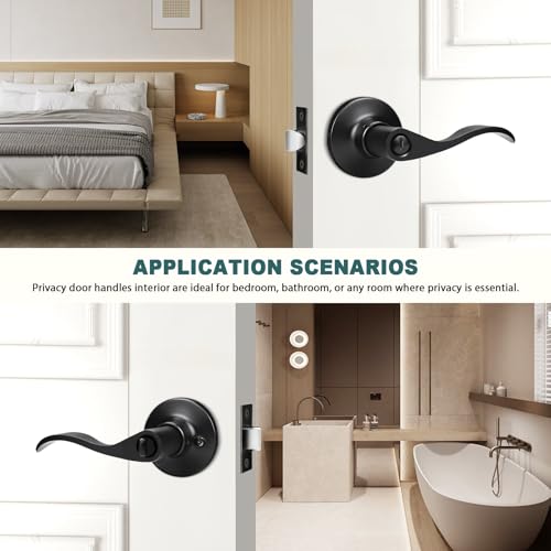 GOBEKOR 1 Pack Privacy Door Levers Matte Black Lever Door Handles Interior for Bedroom and Bathroom Door Locks Wave Door Handles - Image 4
