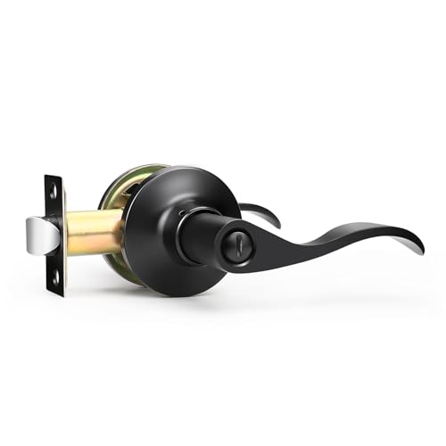 GOBEKOR 1 Pack Privacy Door Levers Matte Black Lever Door Handles Interior for Bedroom and Bathroom Door Locks Wave Door Handles - Image 1