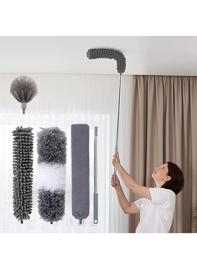 Telescopic Feather Duster Ceiling Fan Duster With Stainless Steel Extension Long Extendable Pole Washable Bendable Dusters For Cleaning, High Cobweb Wall Dusting Wet, Interior Roof - Image 1