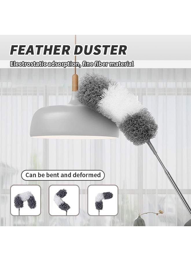 Telescopic Feather Duster Ceiling Fan Duster With Stainless Steel Extension Long Extendable Pole Washable Bendable Dusters For Cleaning, High Cobweb Wall Dusting Wet, Interior Roof - Image 3