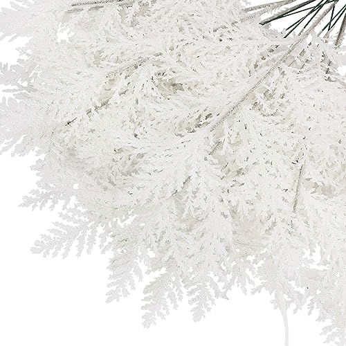 Kunjocy 20Pcs Christmas Tree Picks Sprays 10.4" Glitter Artificial Pine Needles Branches Twigs Fake Pine Stems Picks for Xmas Tree Holiday Arrangement Crafts DIY Garland Wreath Home Decor (20, White) - Image 3