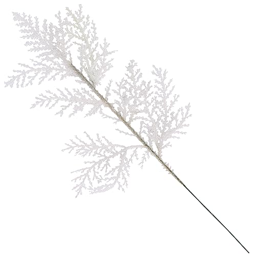 Kunjocy 20Pcs Christmas Tree Picks Sprays 10.4" Glitter Artificial Pine Needles Branches Twigs Fake Pine Stems Picks for Xmas Tree Holiday Arrangement Crafts DIY Garland Wreath Home Decor (20, White) - Image 4
