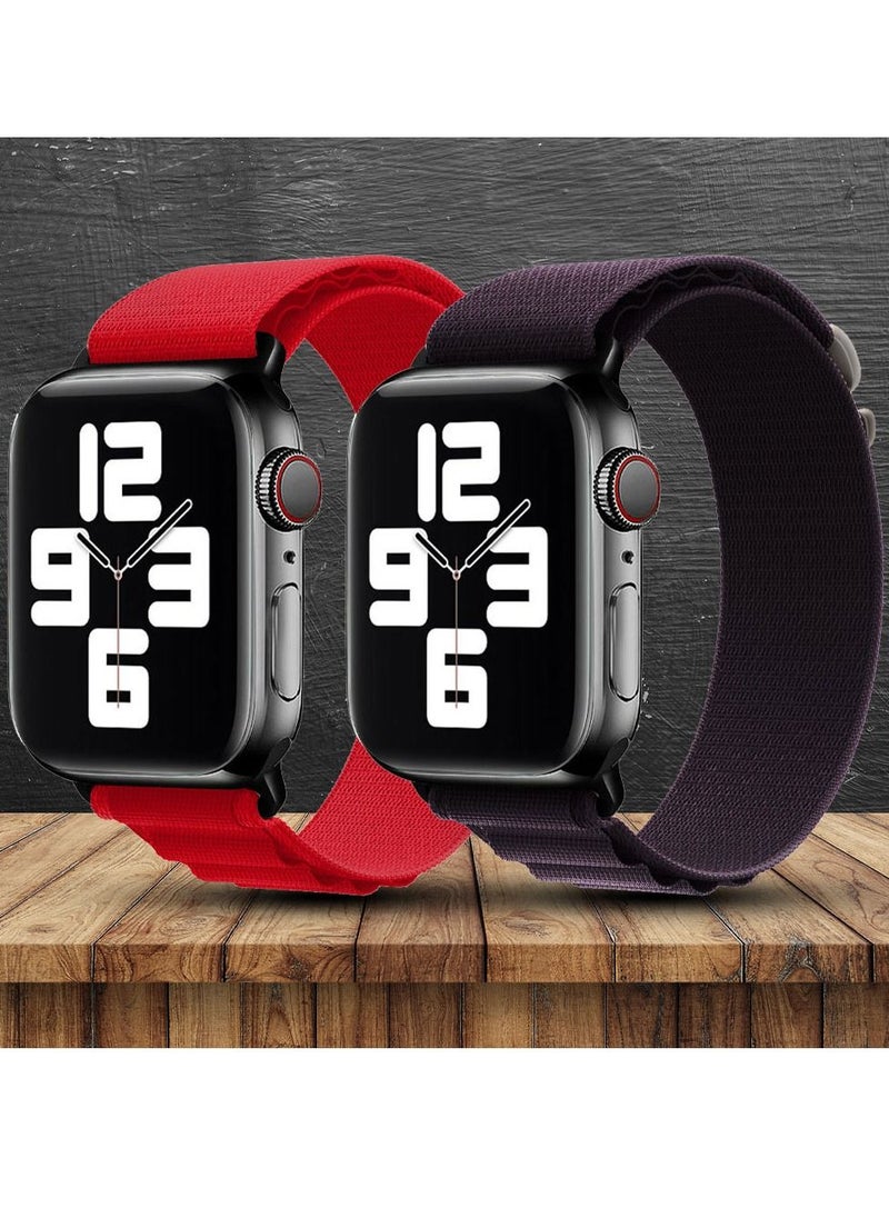 CATANES - 2 Pack Of Apple Watch Alpine Loop Band 38mm 40mm 41mm Women Men Adjustable with Metal G-Hook Strap for iWatch Series 7/SE/6/5/4/3/2/1 Dark Purple/Red - Image 1