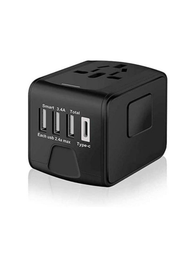 Universal Travel Adapter with Multiple Regional Power Socket Plugs for UK US AU and Plug Adaptor with 3 Ultra Fast USB Charging Port and 1 Brisk USB Type C Port Black - Image 2