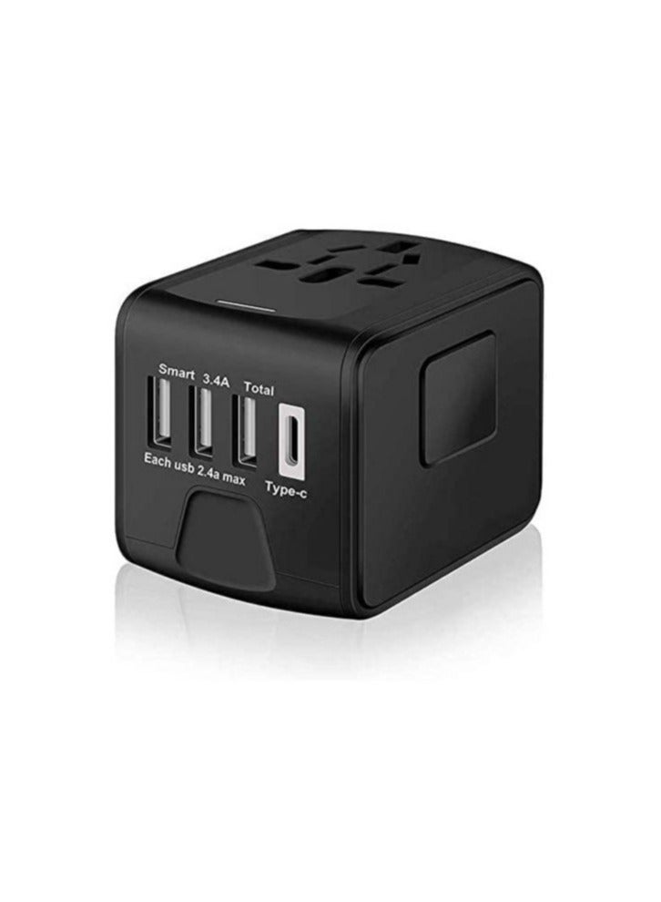 Universal Travel Adapter with Multiple Regional Power Socket Plugs for UK US AU and Plug Adaptor with 3 Ultra Fast USB Charging Port and 1 Brisk USB Type C Port Black - Image 3