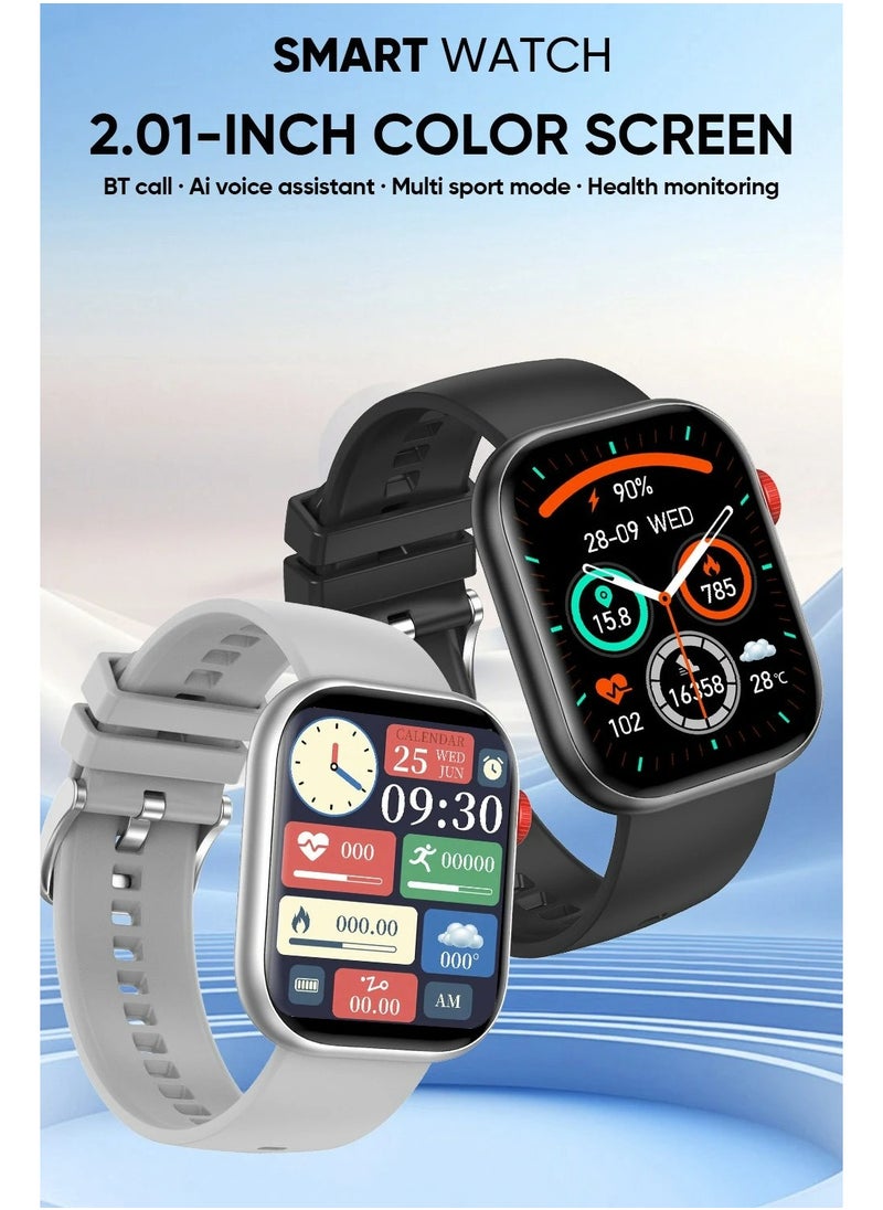 Generic - XZL LC88 Smart Watch - Arabic Operation, Make and Receive Calls, Magnetic Charging, Health Monitoring, Sports Recording, Waterproof Lifestyle, Bluetooth Connection, Remote Selfie, Heart Rate/SpO2/BP/Sleep Monitoring, 100+ Sports Modes, 2.01 Inch HD Touch Screen, Compatible with Apple/Huawei/Samsung/Xiaomi and Other Mobile Phones (Silver) - Great Gift for Men and Women - Image 1