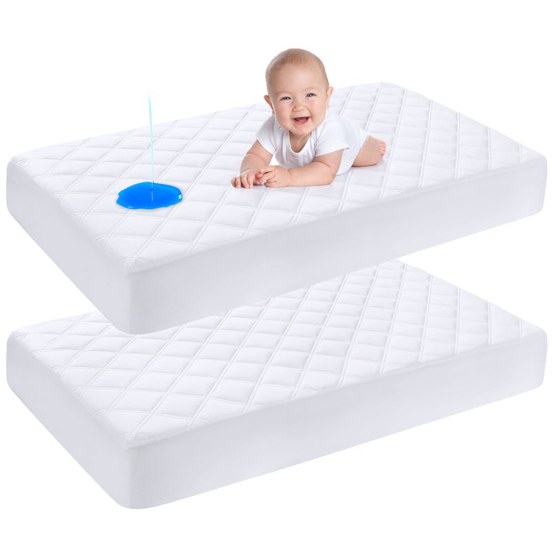 Yoofoss Waterproof Crib Mattress Protector 2 Pack Quilted Crib Mattress Pad Cover Ultra Soft and Breathable Machine Washable Toddler Mattress Protector for Standard Baby Crib Size 52x28