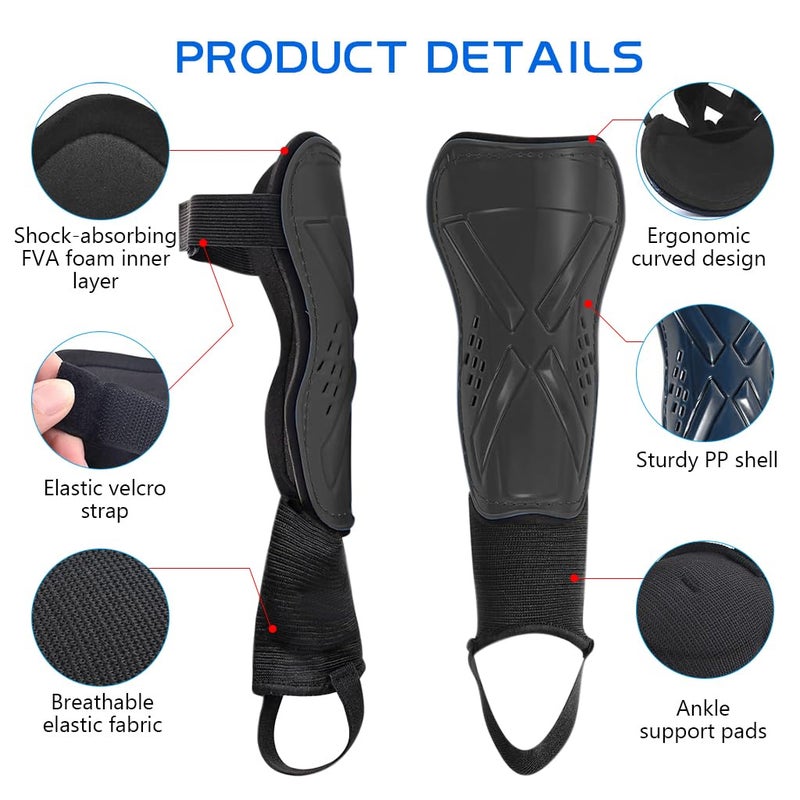 Proberos ® Football Shin Guard for Kids, Sport Guards with Ankle Support EVA Cushioning Liner Football Adjustable Hook and Loop Closure Light Weight & Breathable Design for Football, Rugby, Black - Image 3