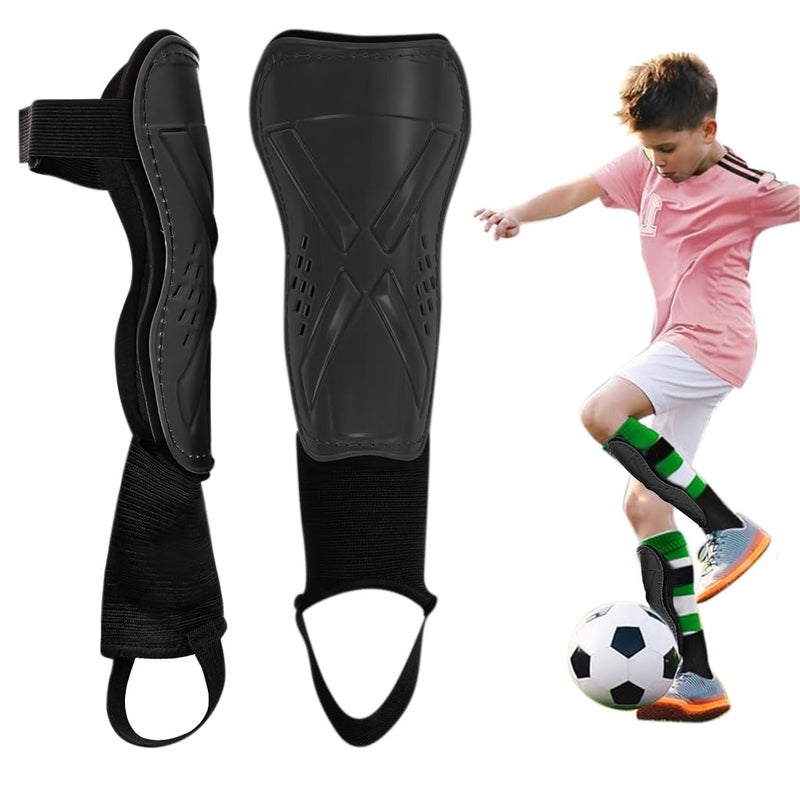 Proberos ® Football Shin Guard for Kids, Sport Guards with Ankle Support EVA Cushioning Liner Football Adjustable Hook and Loop Closure Light Weight & Breathable Design for Football, Rugby, Black - Image 1