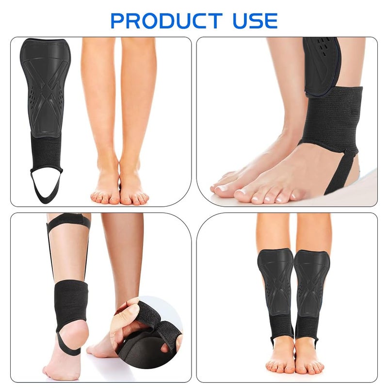 Proberos ® Football Shin Guard for Kids, Sport Guards with Ankle Support EVA Cushioning Liner Football Adjustable Hook and Loop Closure Light Weight & Breathable Design for Football, Rugby, Black - Image 4