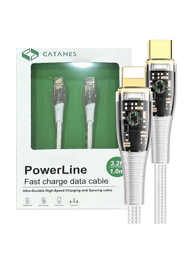 CATANES - USB Type C to Lightning Cable Fast Charging Cable Transparent Adapter Fast Charging Cable White 1M - Image 1