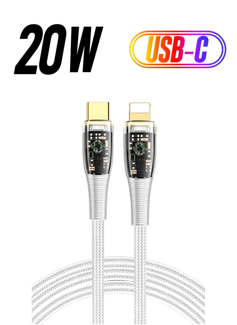 CATANES - USB Type C to Lightning Cable Fast Charging Cable Transparent Adapter Fast Charging Cable White 1M - Image 1