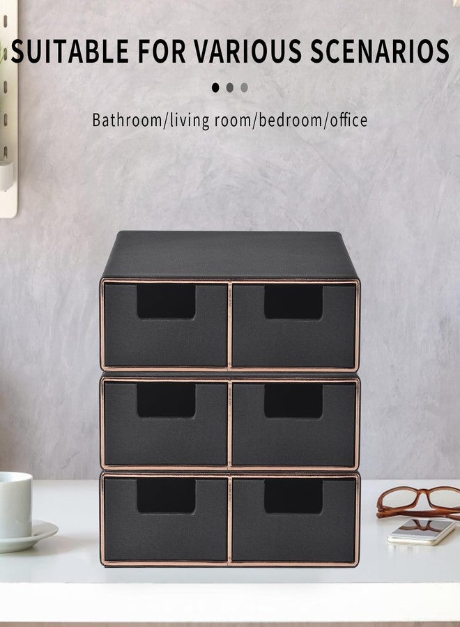 RHCSZ Linen Leather Desk Organizer and monitor stand with Drawers－Mini Desktop Drawer Organizer Stackable－Tabletop Organization Storage Box for Office Supplies Home Vanity Toiletries (Black, 2-drawers) - Image 4