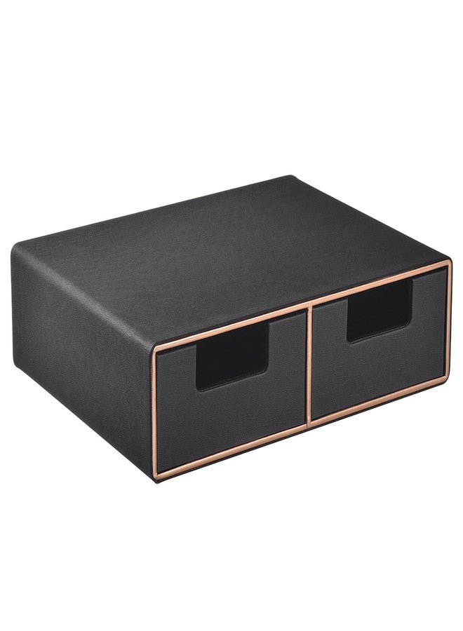 RHCSZ Linen Leather Desk Organizer and monitor stand with Drawers－Mini Desktop Drawer Organizer Stackable－Tabletop Organization Storage Box for Office Supplies Home Vanity Toiletries (Black, 2-drawers) - Image 1