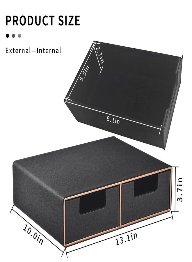 RHCSZ Linen Leather Desk Organizer and monitor stand with Drawers－Mini Desktop Drawer Organizer Stackable－Tabletop Organization Storage Box for Office Supplies Home Vanity Toiletries (Black, 2-drawers) - Image 3
