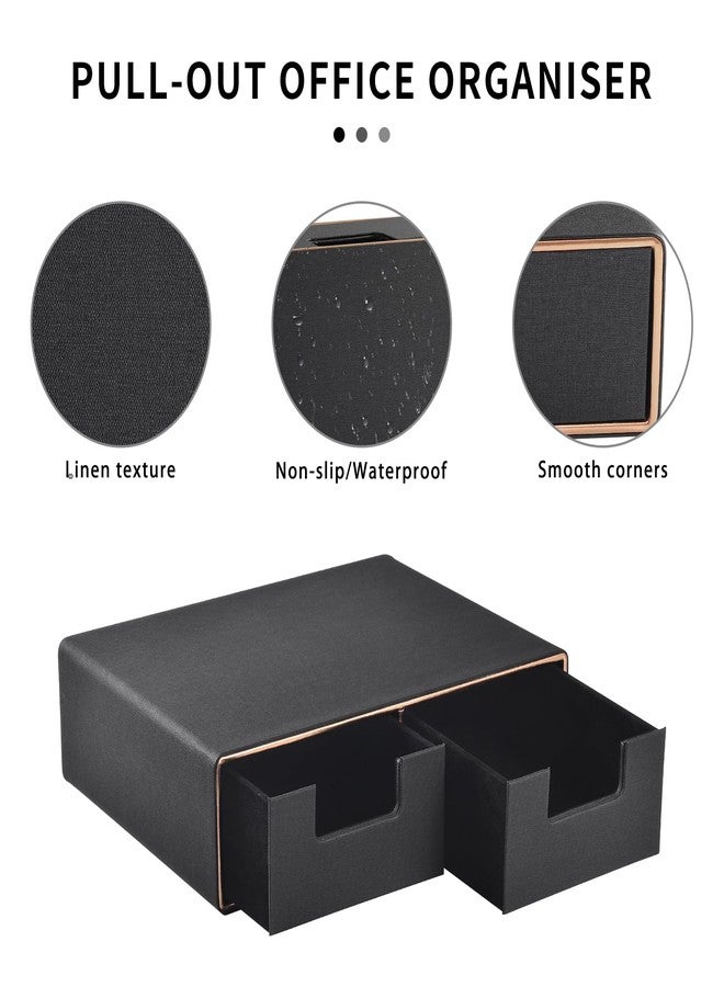 RHCSZ Linen Leather Desk Organizer and monitor stand with Drawers－Mini Desktop Drawer Organizer Stackable－Tabletop Organization Storage Box for Office Supplies Home Vanity Toiletries (Black, 2-drawers) - Image 5