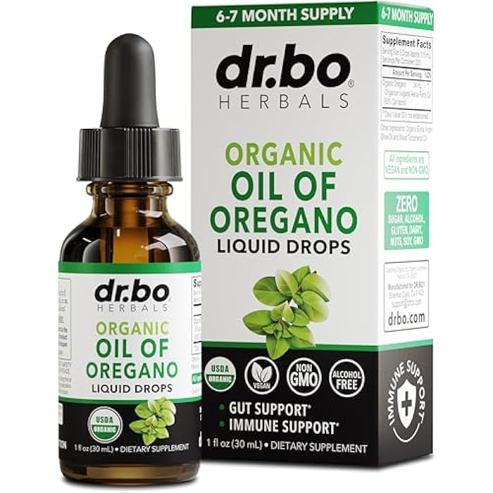 dr.bo Oregano Oil Organic Liquid Drops - 6 Month Supply Organic Oil of Oregano Drops Liquid Tincture Extract, Cleanse, Detox, Immune Support, Digestive Gut Health - Pure Vegan Non-GMO Herbal Tincture 1 oz - Image 1