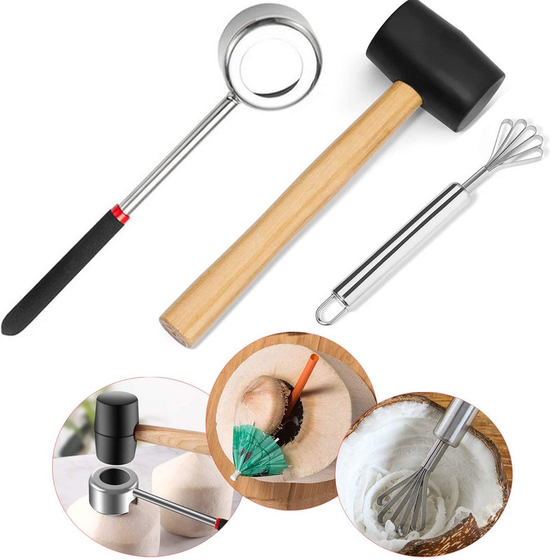 MGGi Stainless Steel Coconut Opener Set of 3 Tool Kit for Opening Fresh Coconuts