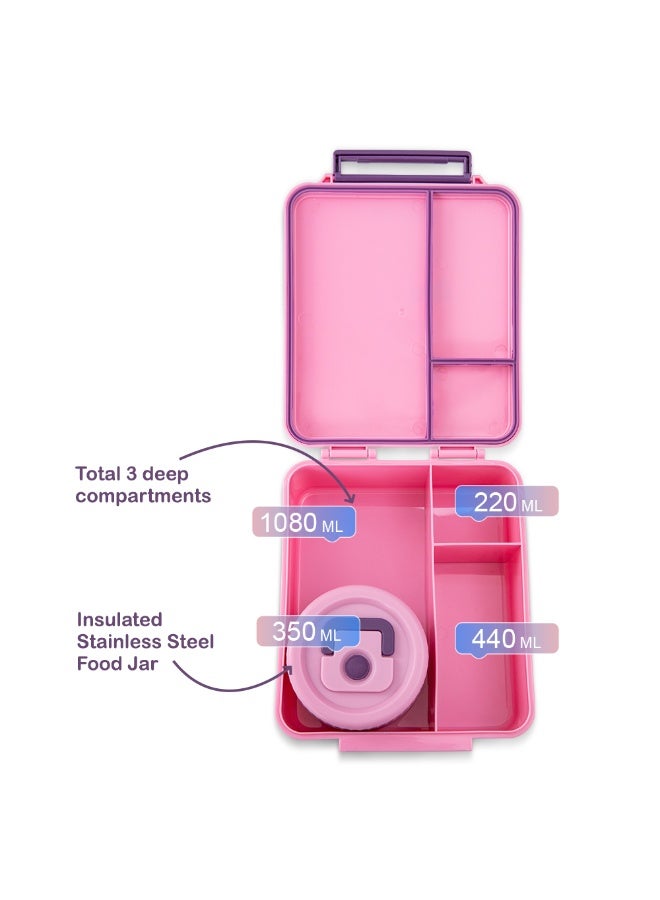Hydrobrew Bento Lunch Box 1.74L w/ Steel Food Jar & Sip Core Stainless Steel Bottle 720ml | Leakproof Meal Box – ThinkBig Pink - Image 4