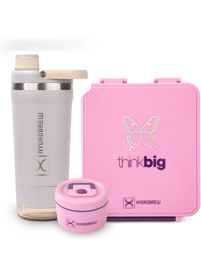 Hydrobrew Bento Lunch Box 1.74L w/ Steel Food Jar & Sip Core Stainless Steel Bottle 720ml | Leakproof Meal Box – ThinkBig Pink - Image 1