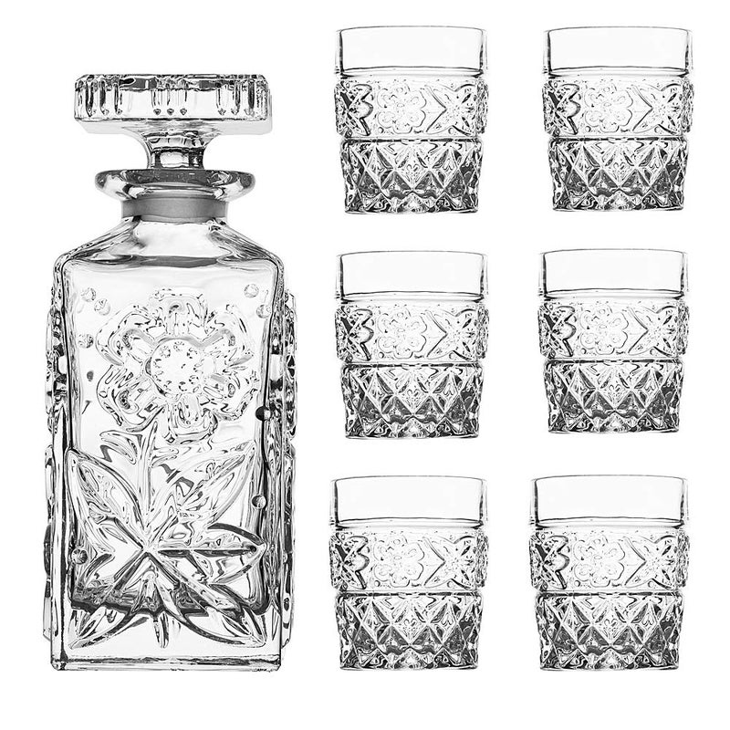 Amlong Crystal Amlong Crystal Flower Design Crystal Decanter and Glass Set 7 Pieces 